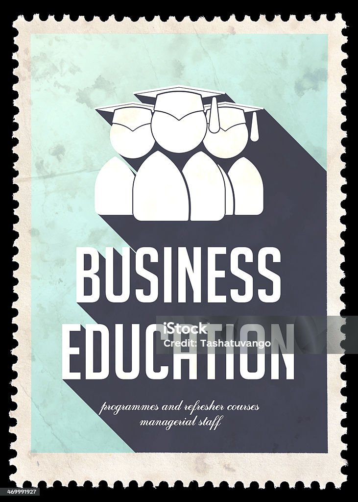 Business Education on Light Blue in Flat Design. Business Education on Light Blue Background. Vintage Concept in Flat Design with Long Shadows. Authority Stock Photo