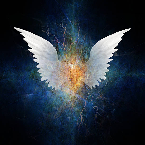 istock Image of beautiful angel wings spreading in lightning 469995307