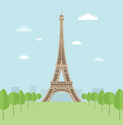 Illustration of the Eiffel Tower surrounded by trees