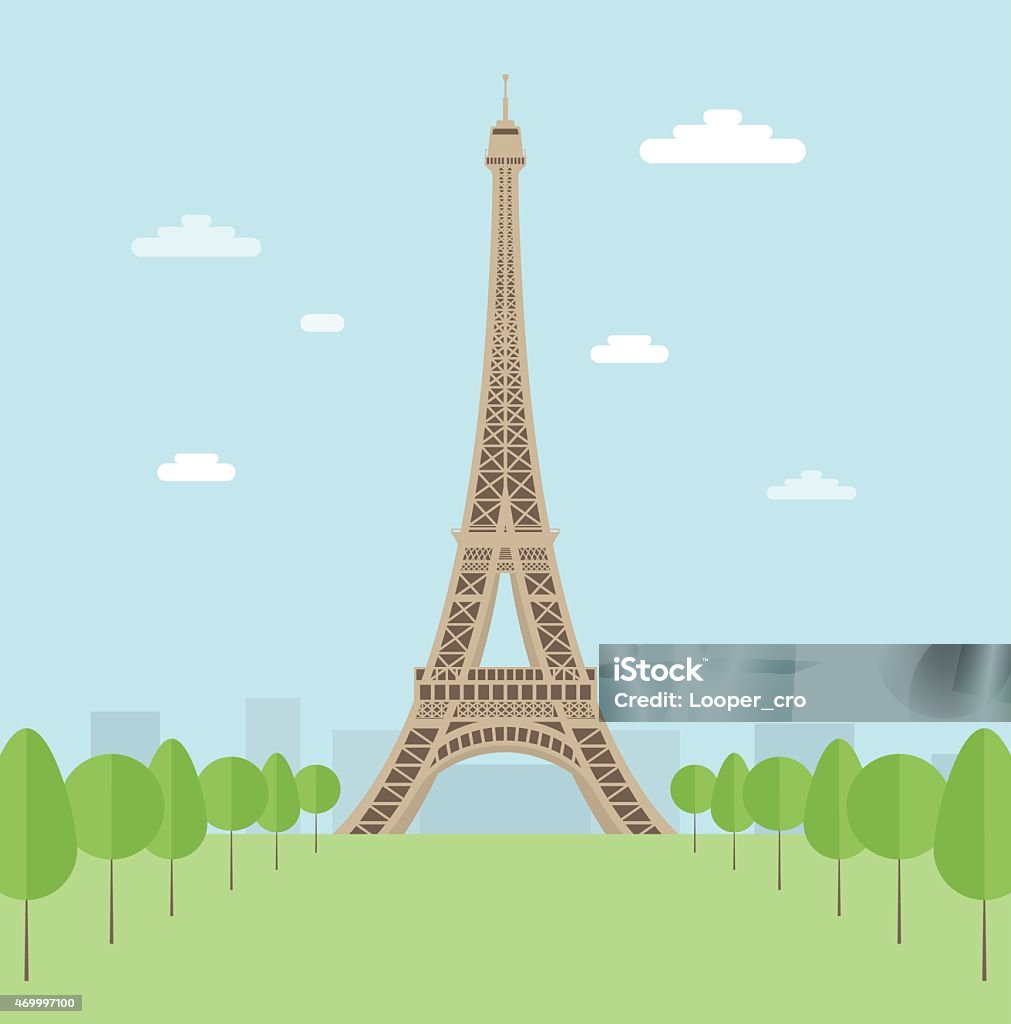 Illustration Of The Eiffel Tower Surrounded By Trees Stock Illustration -  Download Image Now - iStock
