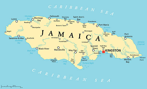 ilustraciones, imágenes clip art, dibujos animados e iconos de stock de mapa político de jamaica - agua de jamaica