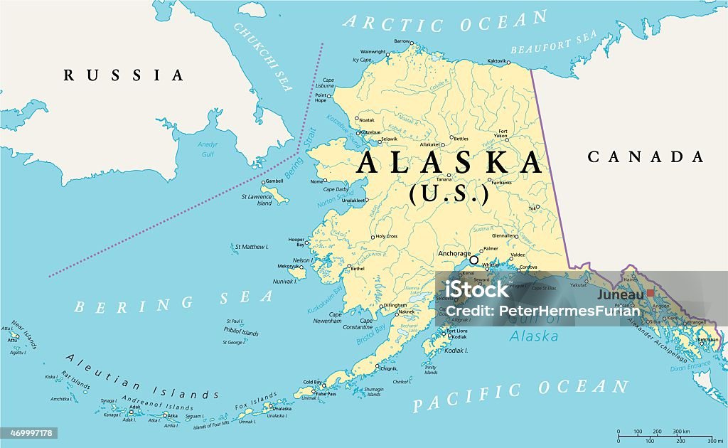 Alaska Political Map - 免版稅阿拉斯加州圖庫向量圖形