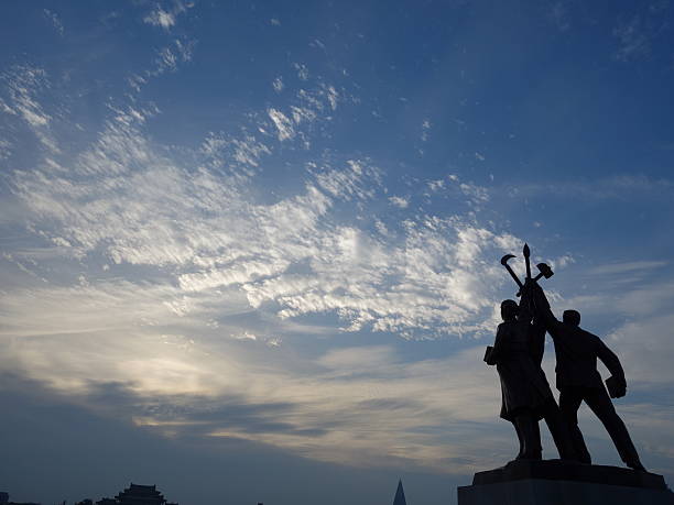 Classic communistic style statue in North Korea stock photo