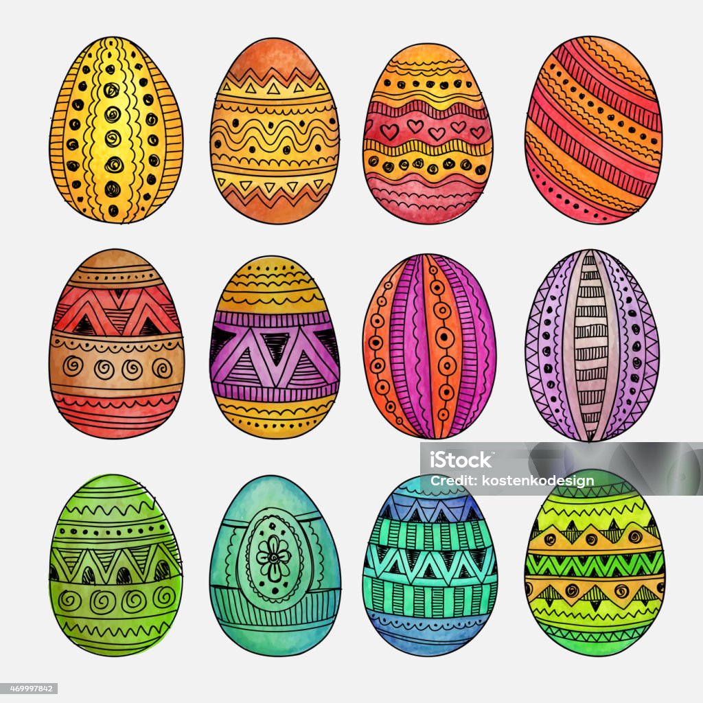 Watercolor ornamental Easter eggs set Watercolor ornamental Easter eggs set. Hand drawn vector 2015 stock vector