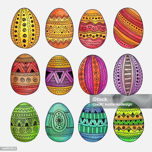 Watercolor Ornamental Easter Eggs Set Stock Illustration - Download Image Now - 2015, Abstract, Art