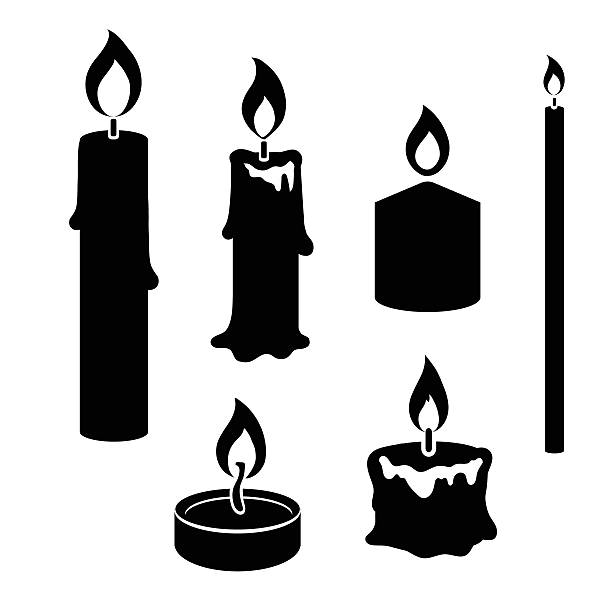 набор черный и белый силуэт свечи сжигания - memorial vigil candlelight candle memorial service stock illustrations