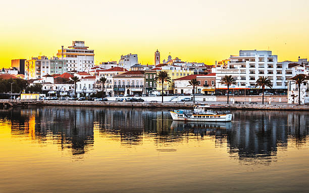 Portimao sunset, Algarve. Riverside town in sunset light. faro district portugal photos stock pictures, royalty-free photos & images