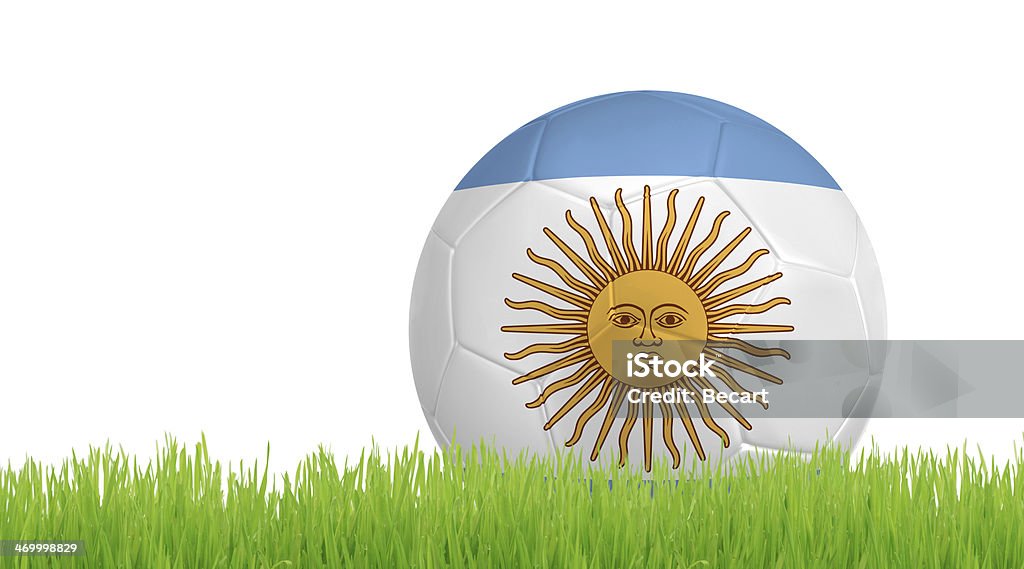 Soccer ball on green grass with colors of  Argentine flag Soccer ball on green grass with colors of  Argentine flag isolated on white background Argentina Stock Photo