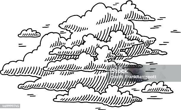 Paisagem Com Nuvens Céu Desenho - Arte vetorial de stock e mais imagens de Nuvem - Céu - Nuvem - Céu, Paisagem com nuvens, Arte Linear