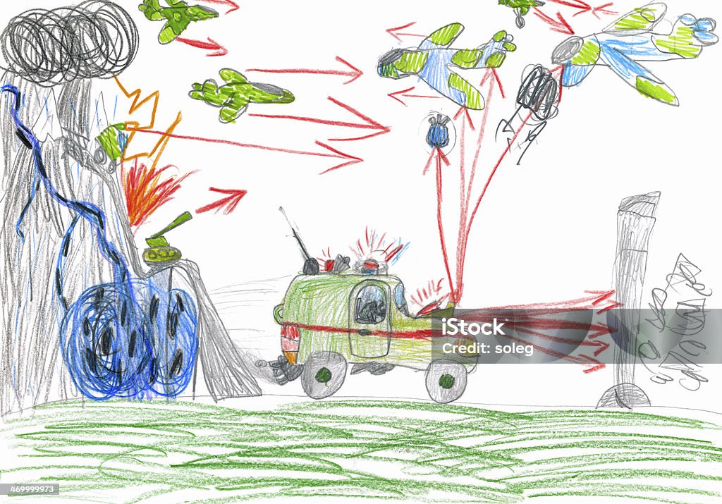 war battle. child drawing. - Royalty-free 4x4 Stock Illustration