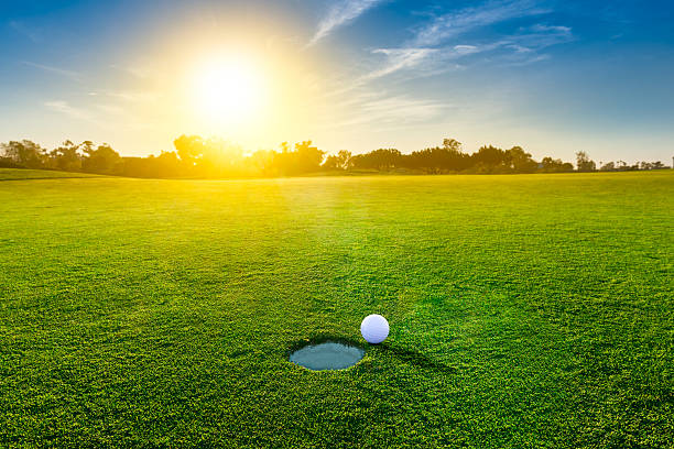 Pôr do sol no campo de golfe - foto de acervo