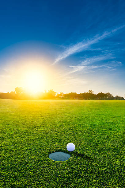 Sunset Golf A golf ball close to the hole at sunset. http://blog.michaelsvoboda.com/GolfBanner.jpg water balls for plants pictures stock pictures, royalty-free photos & images