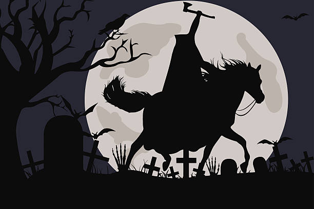 ilustraciones, imágenes clip art, dibujos animados e iconos de stock de headless horseman - zombie halloween cemetery human hand