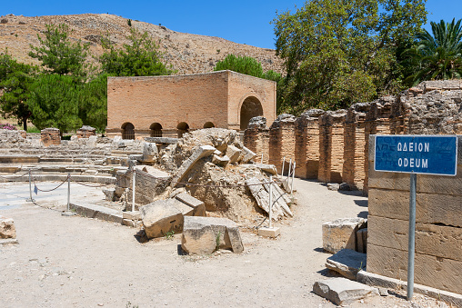 Roman Odeon in ancient site of Gortyn. Messara Plain, Crete, Greece