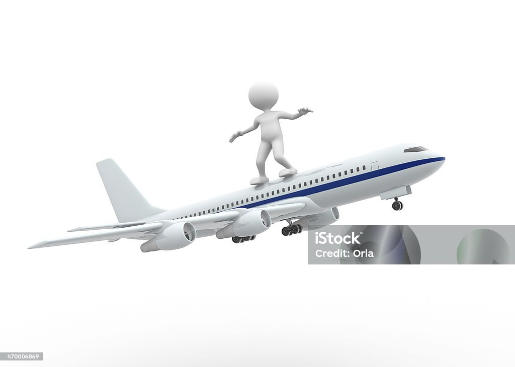 Airplane 3d people - man, person standing over airplane flying Adult Stock Photo