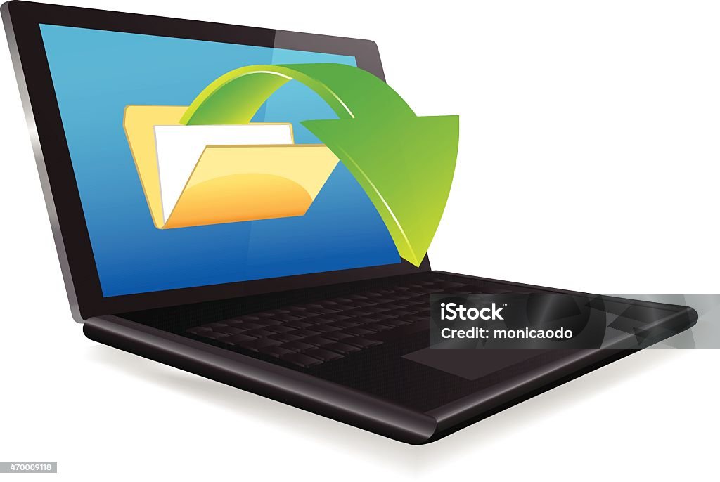 Uploading documents from laptop 2015 stock vector