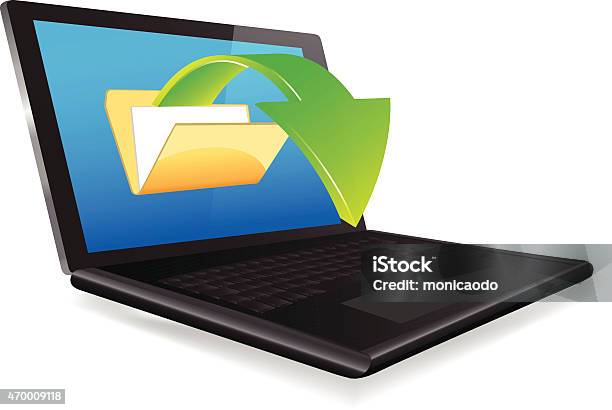 Uploading Documents From Laptop Stock Illustration - Download Image Now - 2015, Backup, Communication