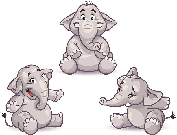 리틀 코끼리를 - elephant animal isolated white background stock illustrations