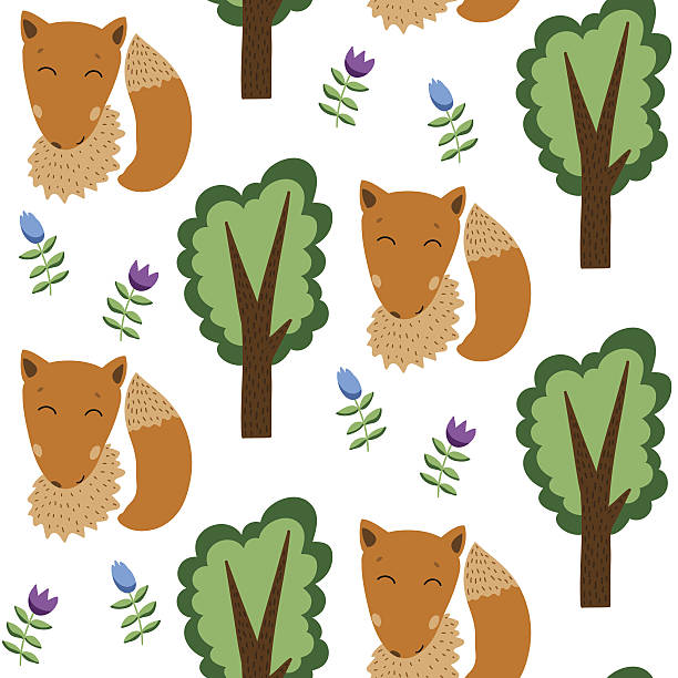Fox in the Forest seamless Pattern vector art illustration
