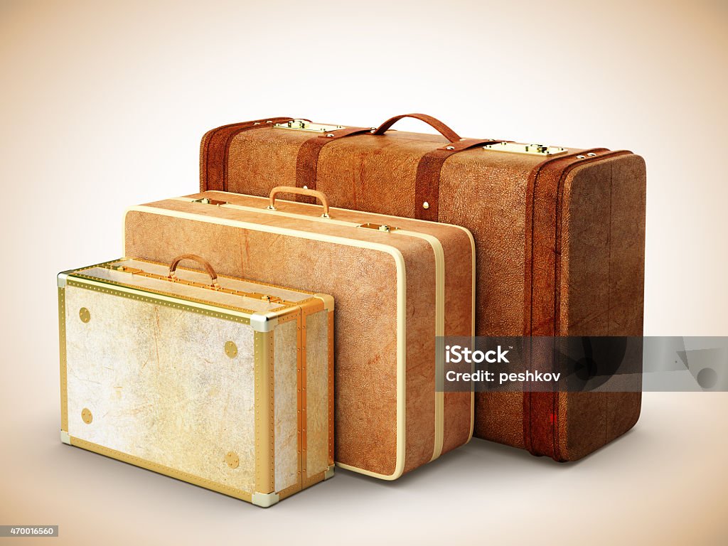 three browh leather suitcase three browh leather suitcase isolated on white background 2015 Stock Photo