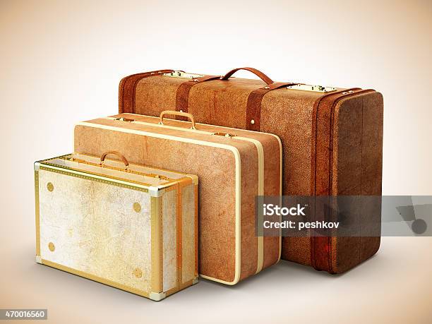 Three Browh Leather Suitcase Stock Photo - Download Image Now - 2015, Bag, Briefcase