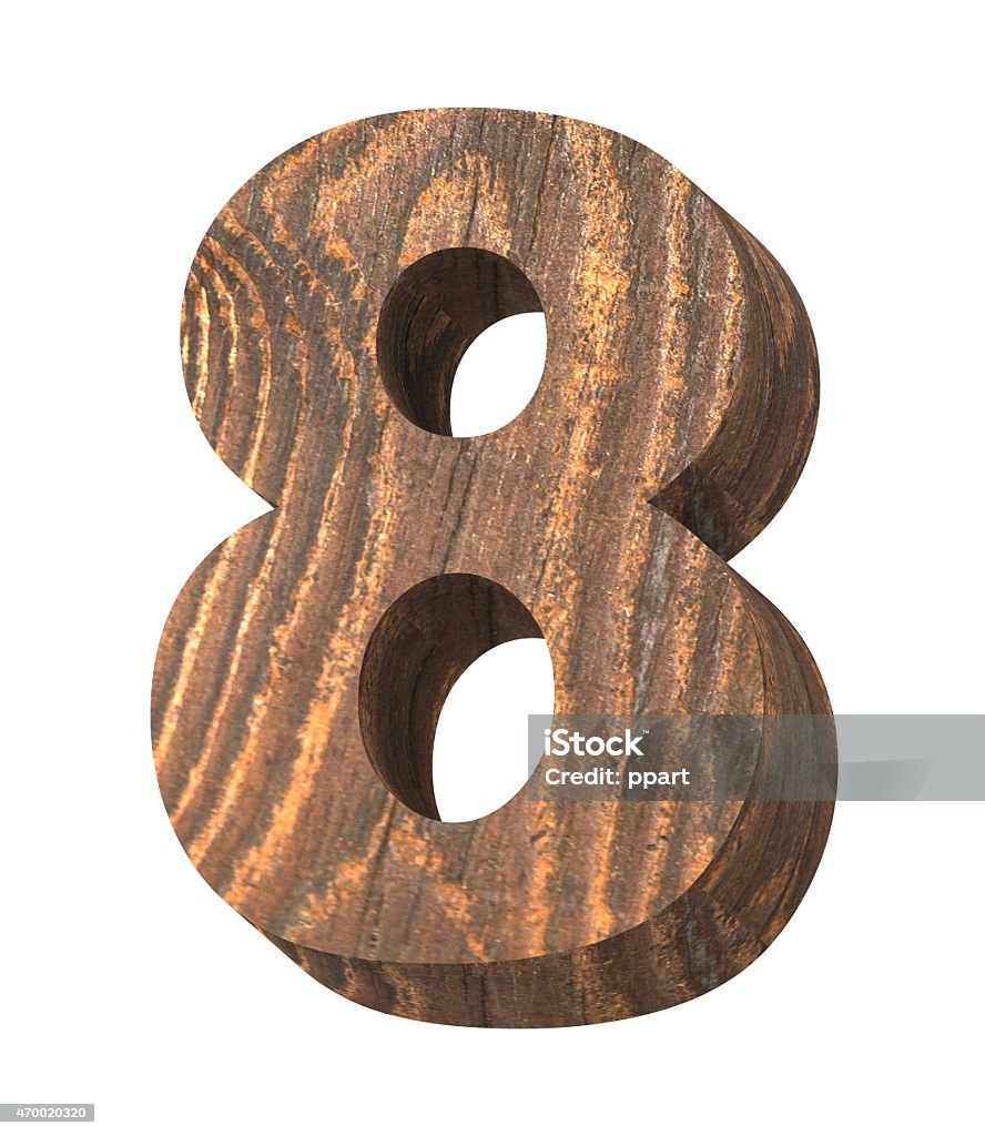 Number from old pine wood alphabet set isolated over white. Computer generated 3D photo rendering. 2015 Stock Photo