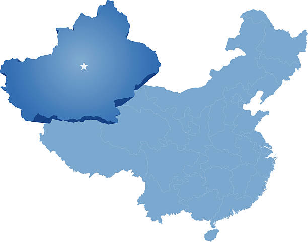 China - Xinjiang Uyghur Autonomous Region Map of People's Republic of China where Xinjiang Uyghur Autonomous Region province is pulled out west china stock illustrations