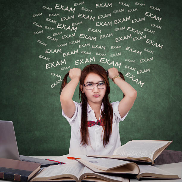 istock Nervous girl studying for exam 470023218