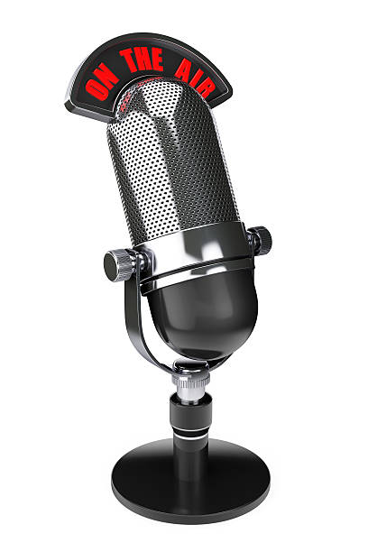 istock Vintage silver microphone with On The Air Sign 470023626