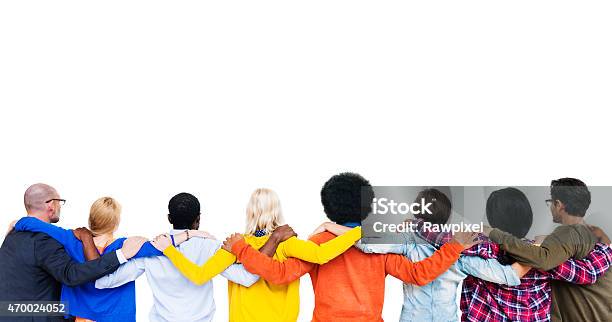 Group Of Multiethnic Peoples Hands On Each Others Shoulder An Stock Photo - Download Image Now