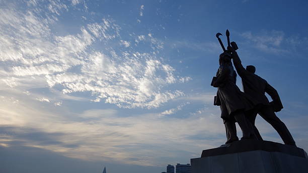 Classic communistic style statue in North Korea stock photo