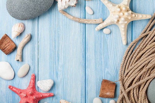 istock Sea vacation background with star fish and marine rope 470027538