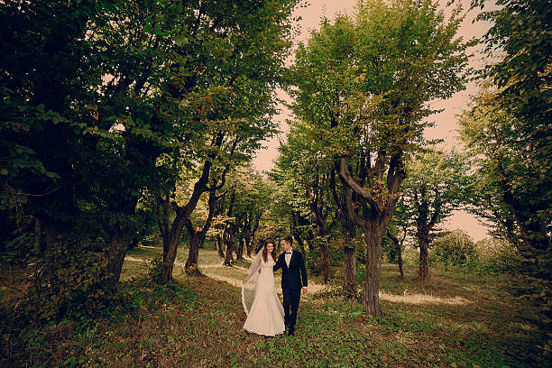 istock Wedding couple in the park 470028854