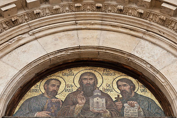 Fresco of cathedral Nevsky in Sofia, Bulgaria stock photo