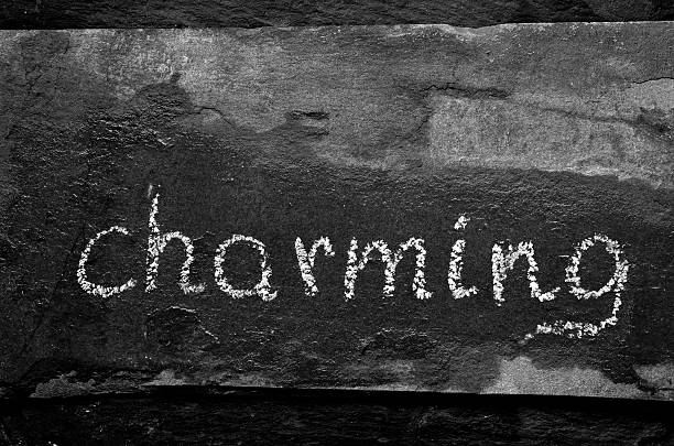 istock The word CHARMING written with chalk on black stone. 470032968