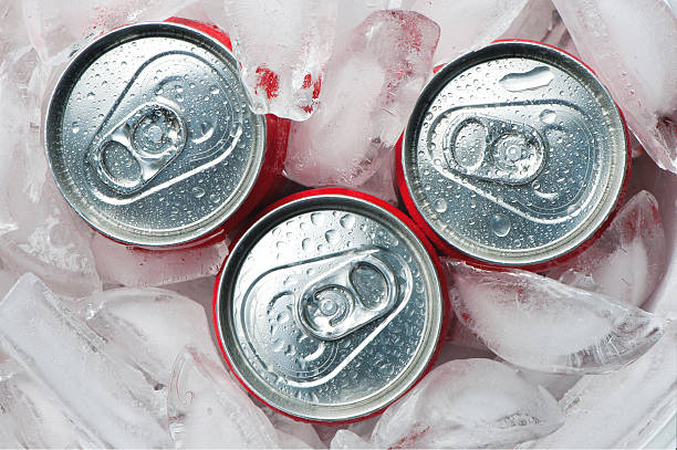Iced metallic cans, view from the top non alcoholic beverage stock pictures, royalty-free photos & images