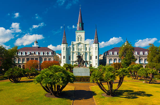 Saint Louis Cathedral and Jackson Square, elevated view, New Orleans