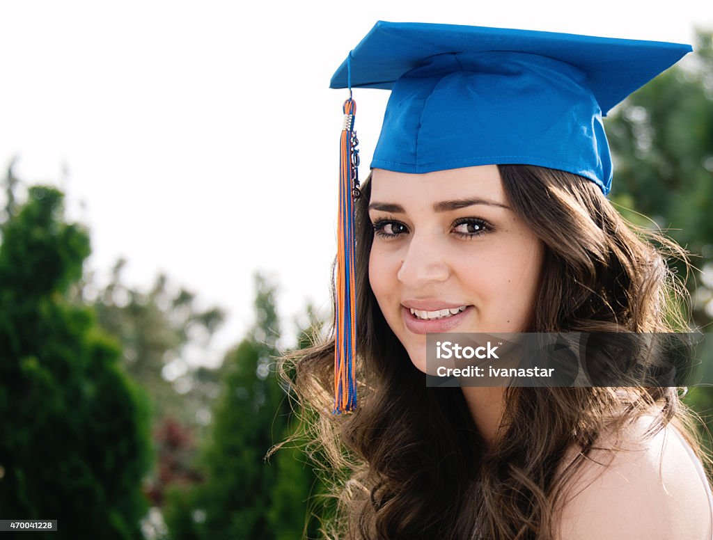 Beautiful Young Women, Brown Long Hair, Hispanic, Graduate Beautiful Young Women, Brown Hair, Hispanic 16-17 Years Stock Photo