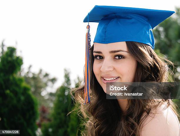 Beautiful Young Women Brown Long Hair Hispanic Graduate Stock Photo - Download Image Now