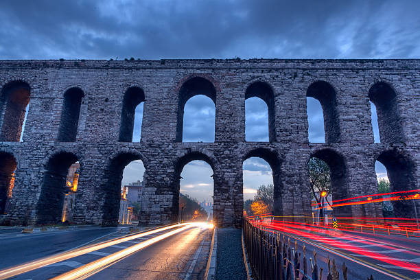 Valens aqueduct in istanbul at night