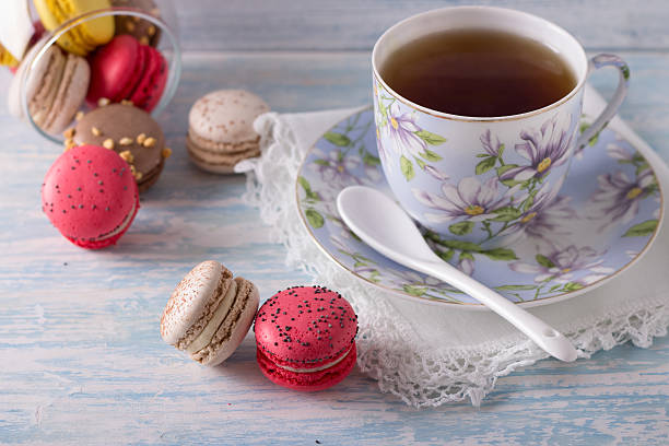 istock French Macarons with cup of tea 470043996