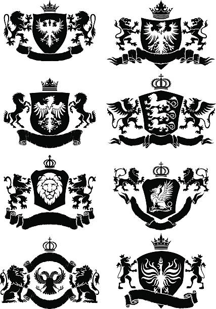 ilustraciones, imágenes clip art, dibujos animados e iconos de stock de negro heraldic colección de banner - silhouette cross shape ornate cross
