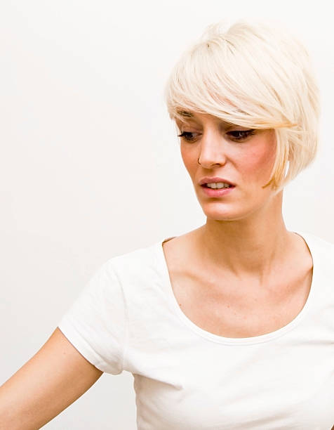 istock Beautiful woman with short white hair 470049839