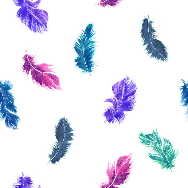 istock Watercolor feather seamless pattern in purple, blue and turquoise color 470050442