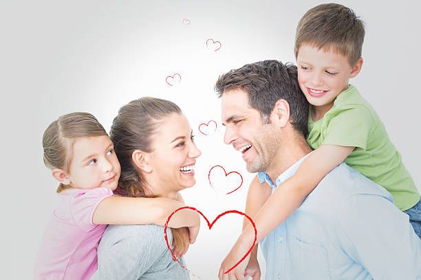 istock Composite image of cheerful young family posing 470051034