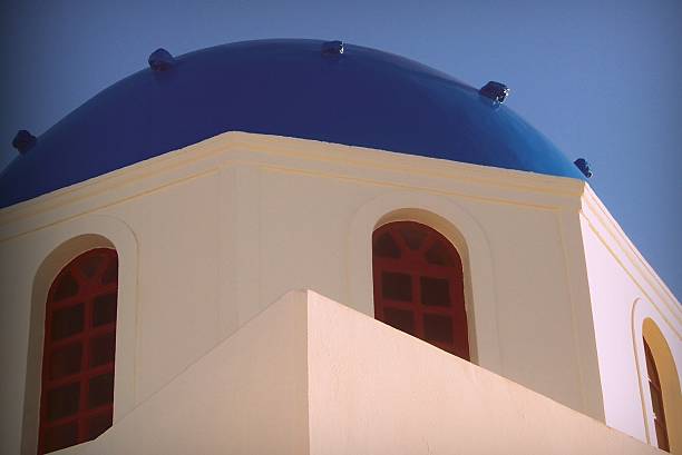 Blue Domed Church- Santorini stock photo