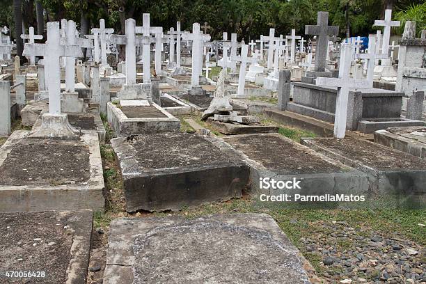 Graves With Crosses In A Abandoned Cemetery Stock Photo - Download Image Now - 2015, Abandoned, Cemetery