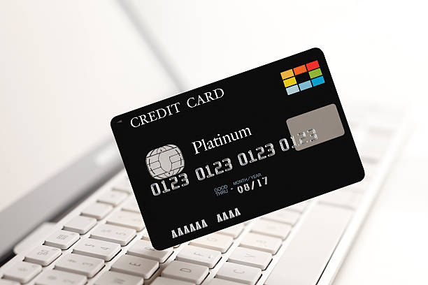 istock Black credit card used for online payment 470057008