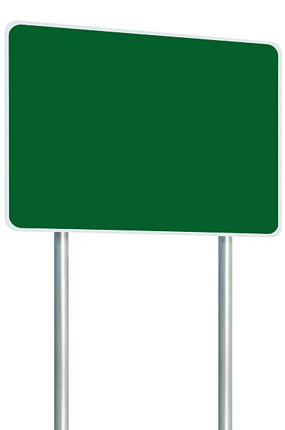 istock Blank Green Signboard Road Sign Isolated, Large Perspective Copy Space 470061467