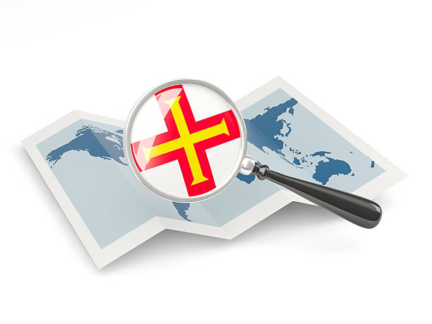 Magnified flag of guernsey with map
